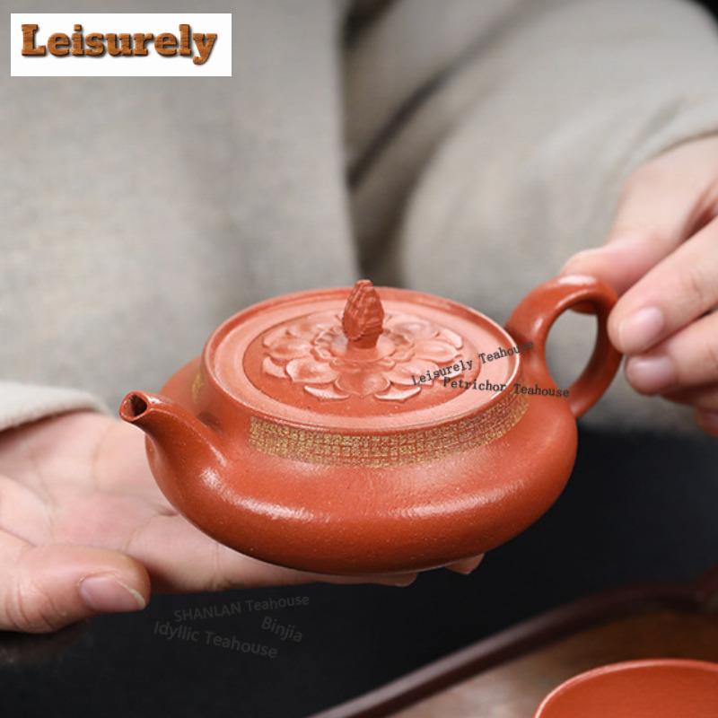 170ml Antique Yixing Purple Clay Teapots Handmade Gold Drawing Pot Raw Ore Zhu Mud Tea Soaking Kettle Chinese Zisha Tea Set Gift