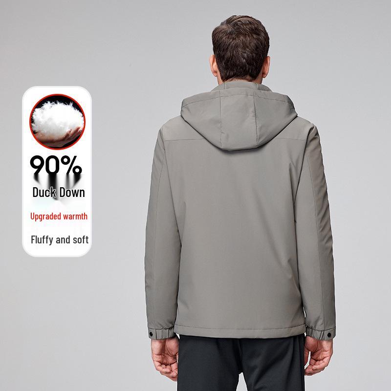 Men's Hooded Winter White Duck Down Jacket - Warm Middle-aged Business Outerwear