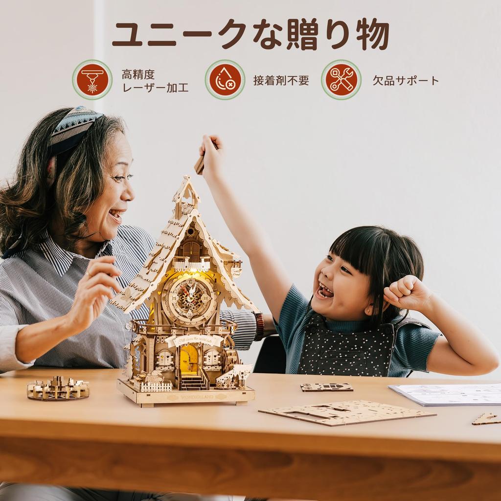 ROBOTIME 3D Wooden Mechanical Cuckoo Clock with Soothing Sound and Moving Mechanical Craft DIY Craft Science and STEM Education for Full of Sense of