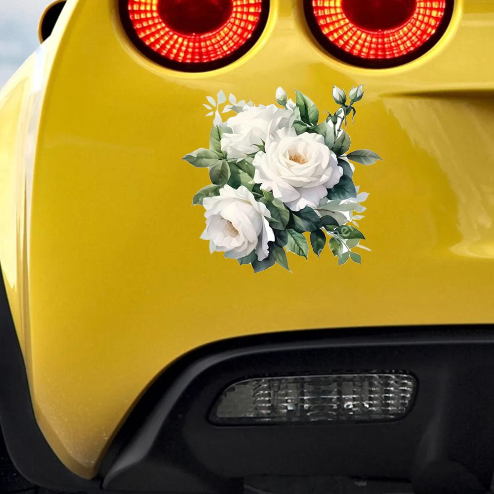 QT2086#15cm White Rose Waterproof Car Decorative Decal, Suitable for Cars, Laptops, Bumpers, Glass Window Sticker