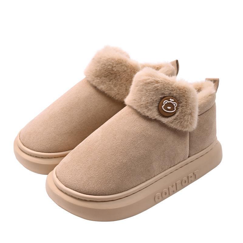 Cozy Winter Thick-Soled Plush Cotton Slippers for Men and Women, Indoor Snow Boot with Heel