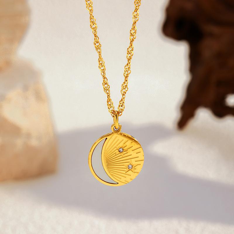 Gold Furnace Craft Necklace Star Moon Sun Pendant Electroplated Titanium Steel Fade Resistant Jewelry