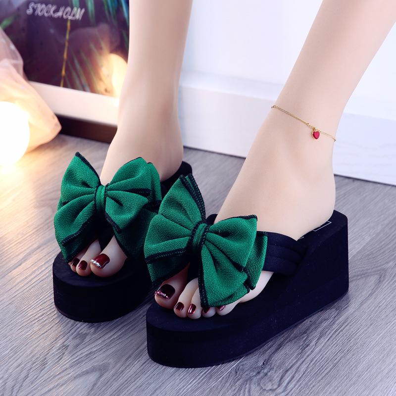 2025 new daily wedges platform slippers woman bow flip-flops lovely butterfly-knot slides female vacation beach flipflops