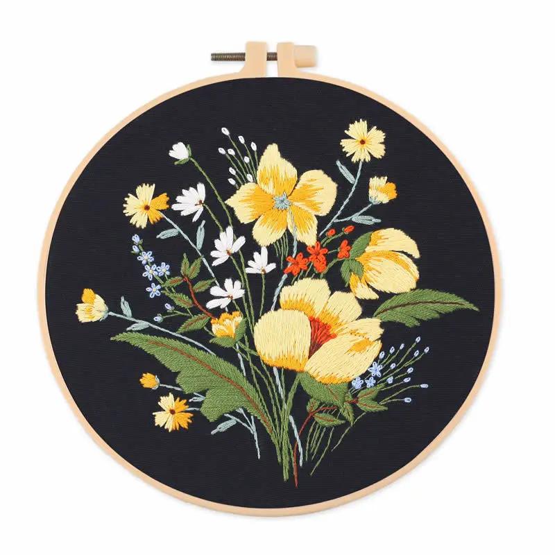 Flower Embroidery kit, Floral Patterns for Beginners, with Hoops, Embroidery Cloth, Needles, Embroidery Thread and Other Tools