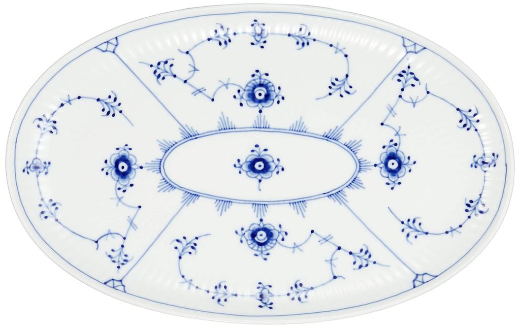 [Offisielt Importert] Royal Copenhagen Blå Riflet Slett Ovalt Fat, 23,5 cm, Bryllupsgave, Produktnummer 1016759