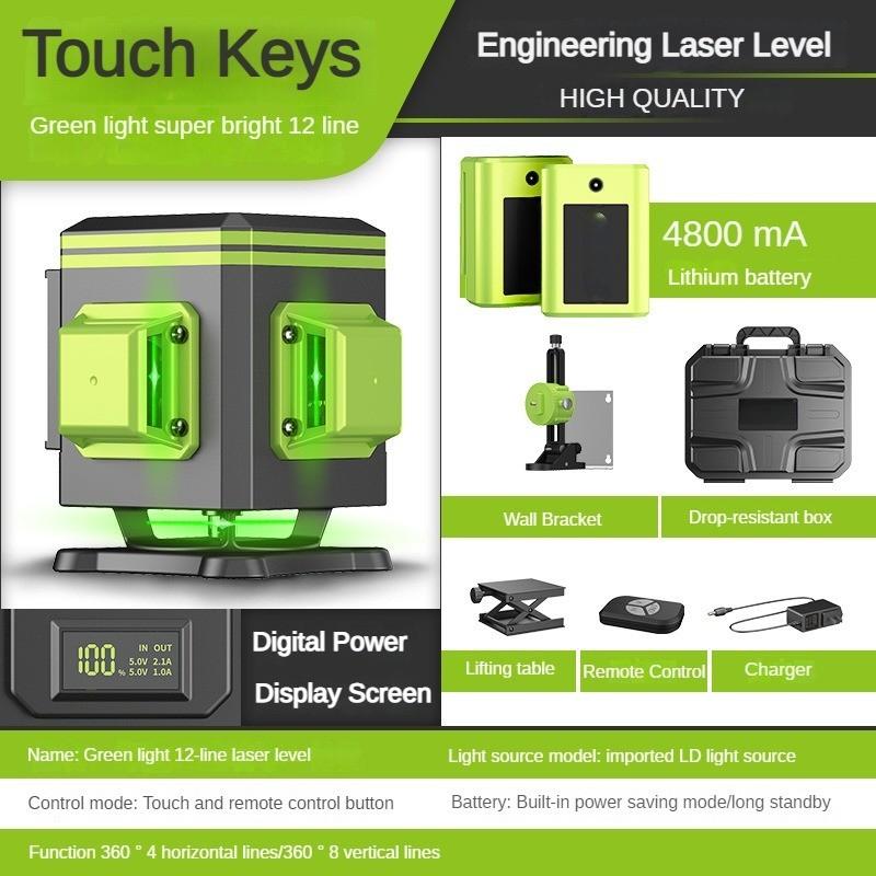 4D 12/16 Line New Green Light Laser Level Portable Self-Leveling Spirit Level 360° Horizontal and Vertical Cross Laser Projector