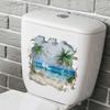 Broken Wall Beach Coconut Tree Toilet Cover - Bathroom Toilet Lid Decorative Sticker