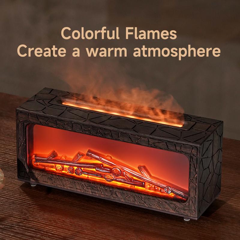 Flame Humidifier Simulated Fireplace At Night Time Remote Control Bass Large Spray Aroma Diffuser Oil Christmas Gifts Humidifier
