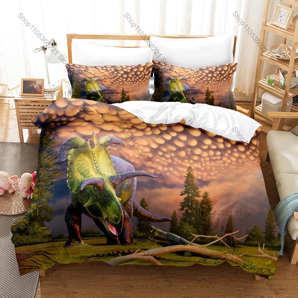 Dinosaur World 3PCS Bedding Set Duvet Cover And Two Pillowcases Microfiber 3D Digital Printed Cartoon Bed Linens Home Decor