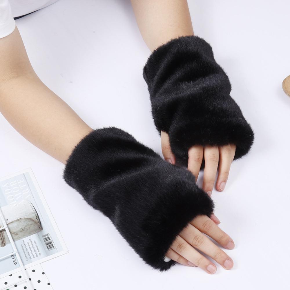 Touch Screen Half Finger Gloves Leopard Print Stylish Mittens Trend Faux Fur Gloves Outdoor Sports