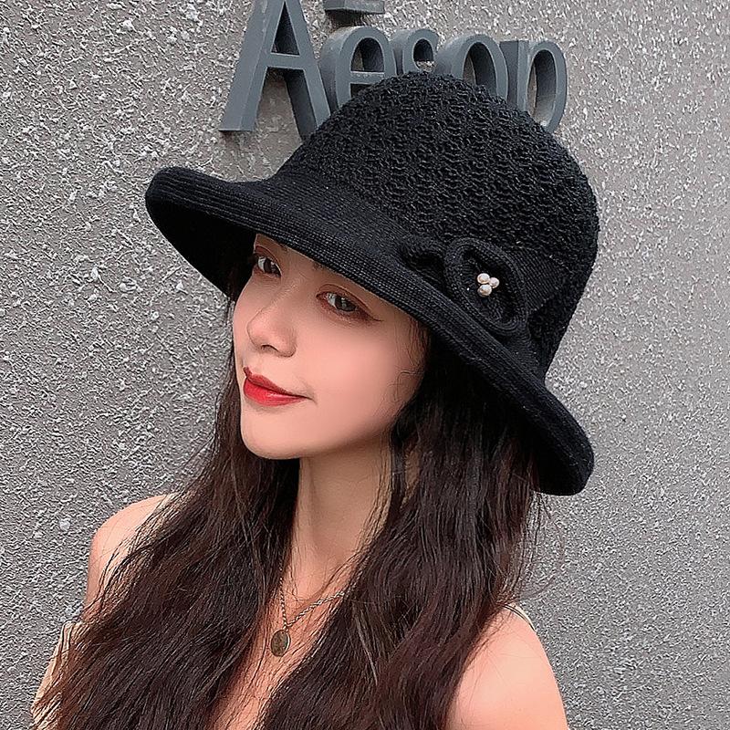 Spring and Summer Women's Solid Color Knitted Fisherman Hat Outdoor Sunshade Breathable Fashion Sweet Hat
