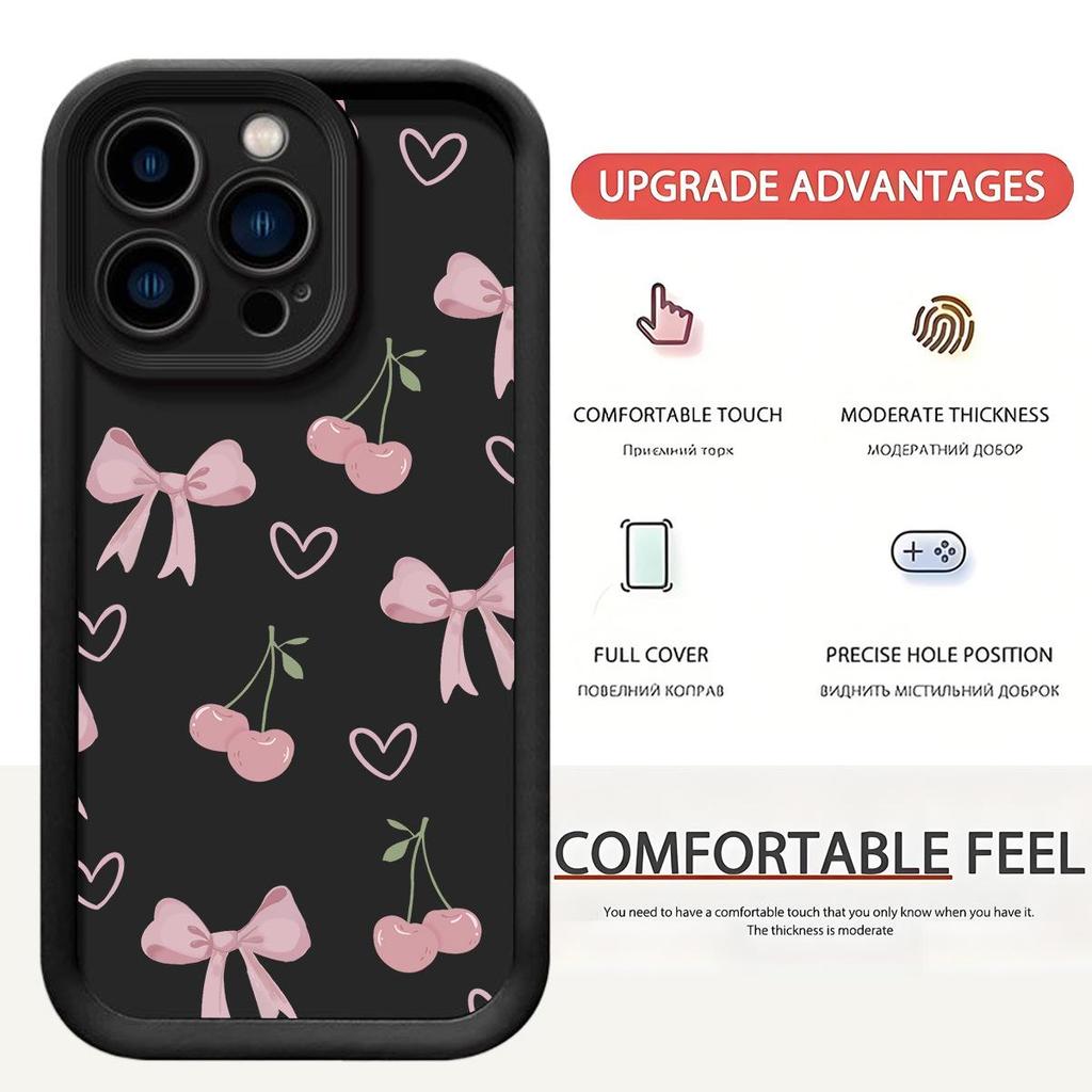 Cherry Bow Black Groove Full Coverage Phone Case for Samsung & iPhone 13 To 17