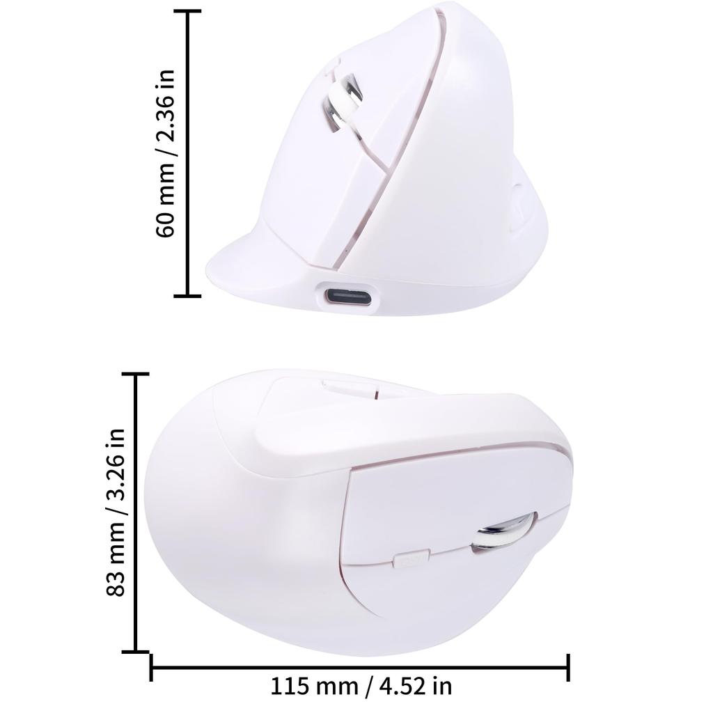Vertical Mouse, Wireless, Bluetooth & 2.4G, USB, 3-Mode, Vertical, Quiet, 6 Buttons, Optical, Compact, Type-C Rechargeable, Ergonomic, Right-Handed,