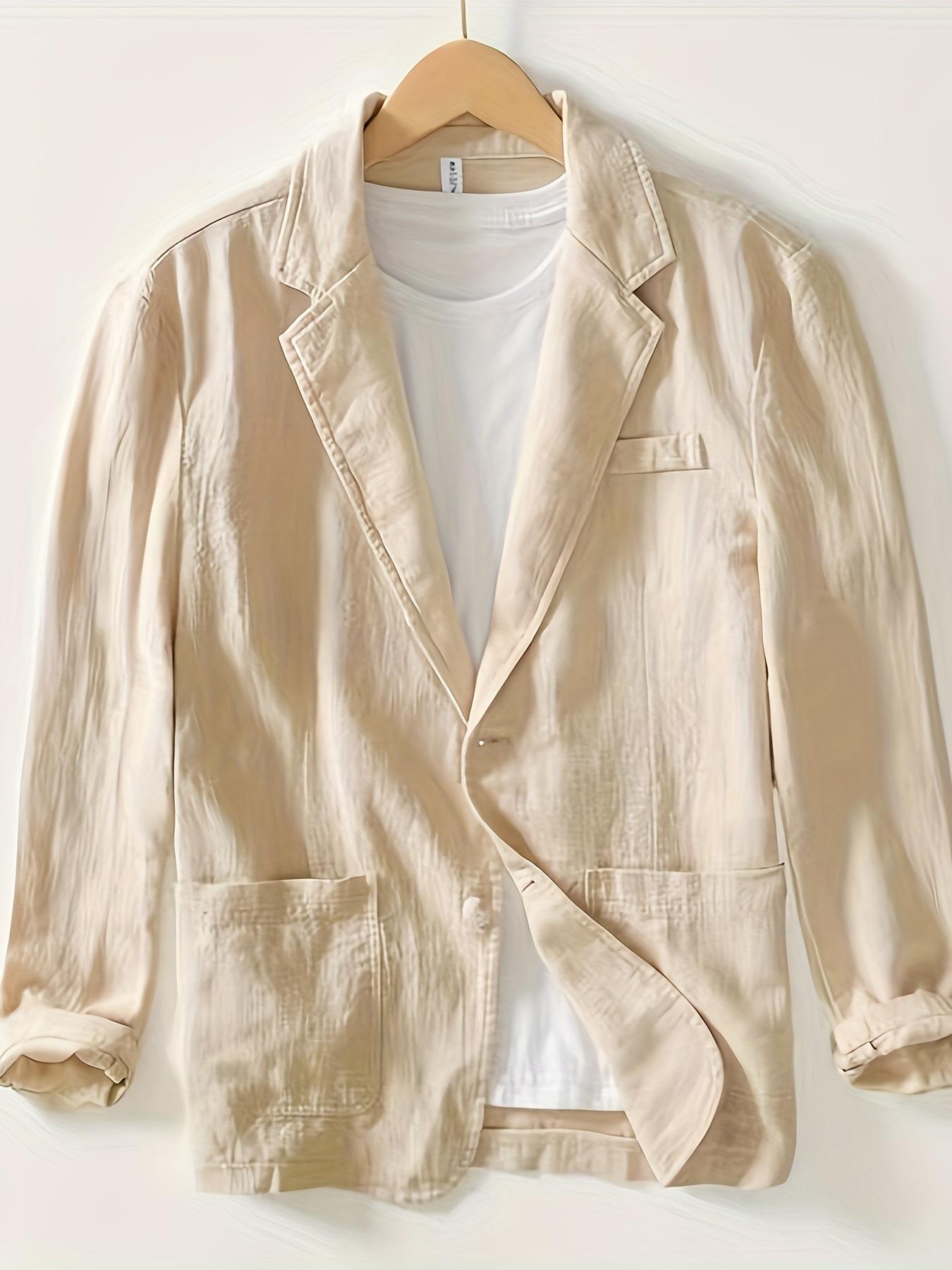 

Мужской повседневный пиджак из хлопка и льна однотонного цвета XL