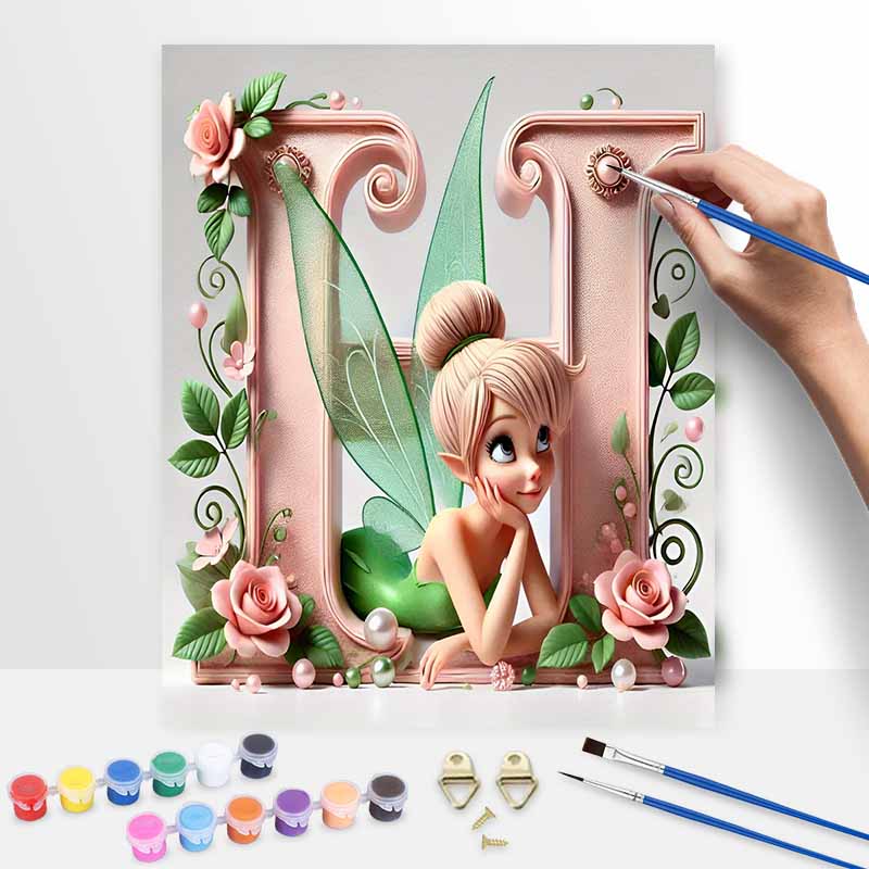Disney Tinker Bell letter M floral digital oil painting art kit DIY handmade home decoration gift