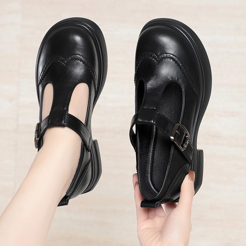 Mary Jane Soft-soled Women's Shoes, Chunky Heel Retro Platform Shoes, Soft Leather Loafers