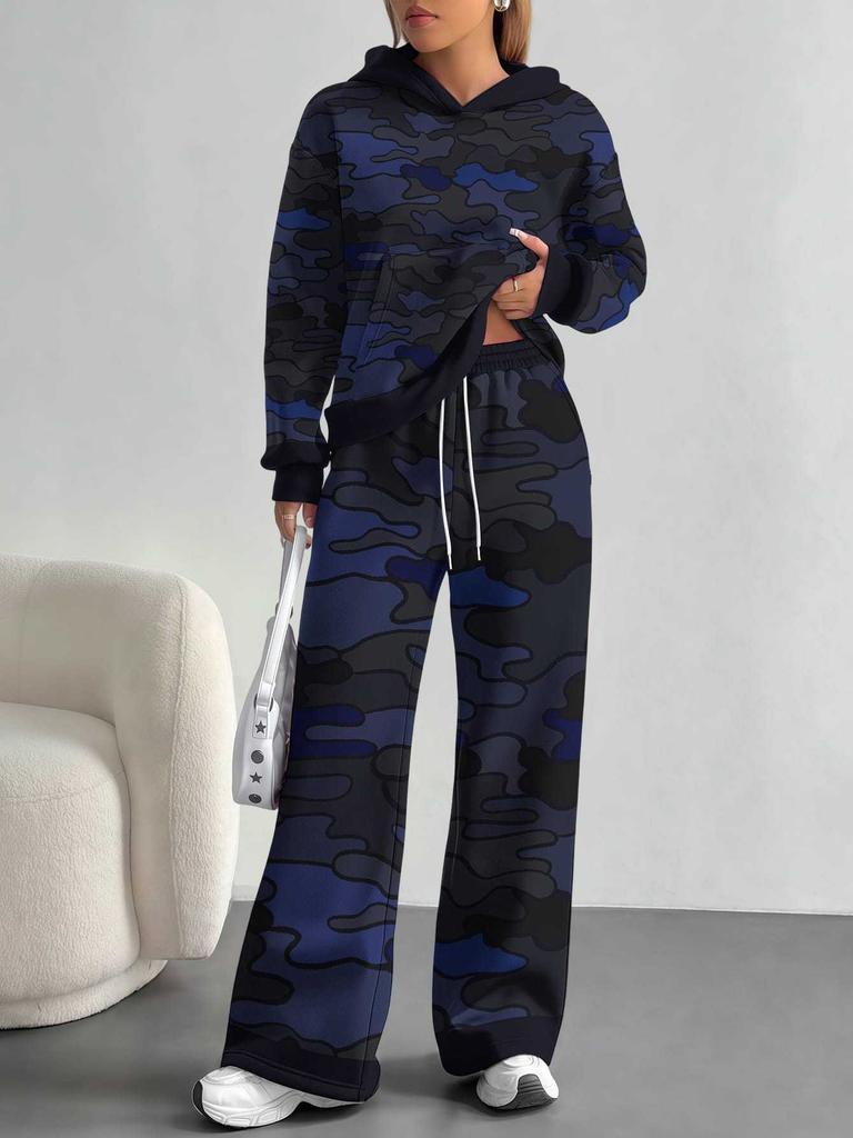 Dark Camouflage European And American Autumn And Winter Casual Long-Sleeved Suit Women'S Hooded Sweater And Trousers Two-Piece Set