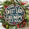 Schild "Süße Dame & Griesgrämiger alter Mann". 8x8 Zoll runde Aluminiumdekoration für Bar, Café oder Küche.