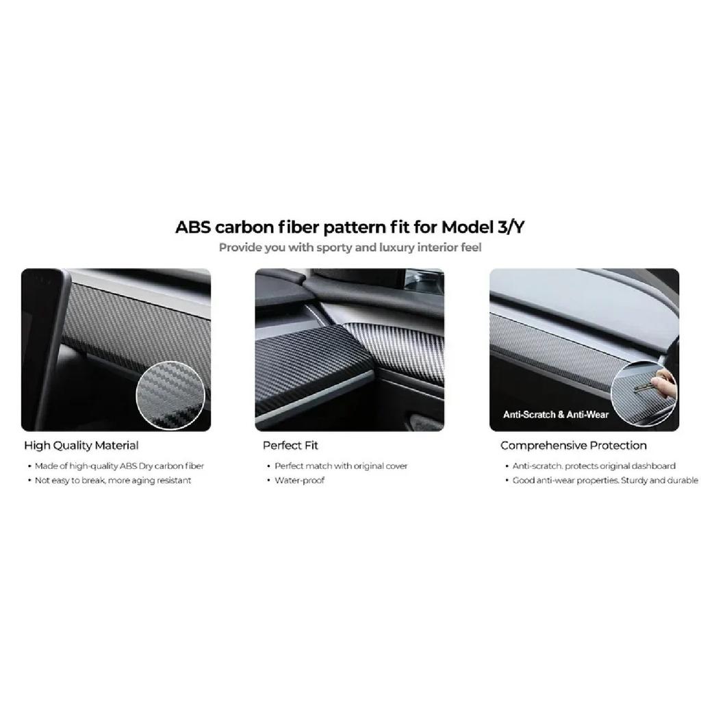 Car Dashboard Cover For Tesla Model 3 Y Door Dash Trim Panel Carbon Fibre ABS Interior Accessories Sticker 2021-2024 New