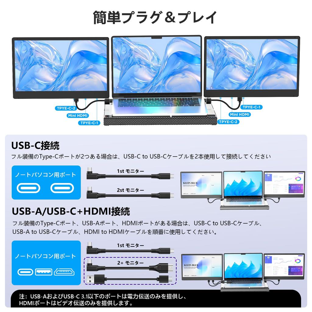 Dual Display Triple Portable Mobile IPS FHD 1080P Triple Portable Display Rotating Laptop Display Expander with Vertical Band Bracket Monitor, 14-inch