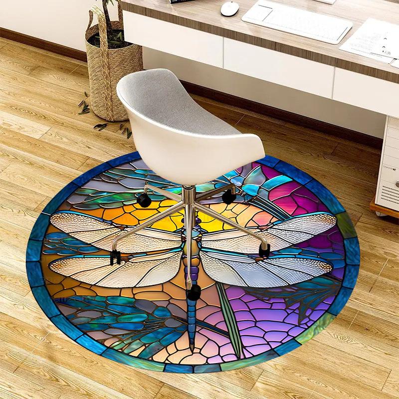 1pc Office Carpet Chair Mats Stained Glass Dragonfly Artwork Perfect for Decorating Office Chairs, Living Rooms, Or Bedrooms