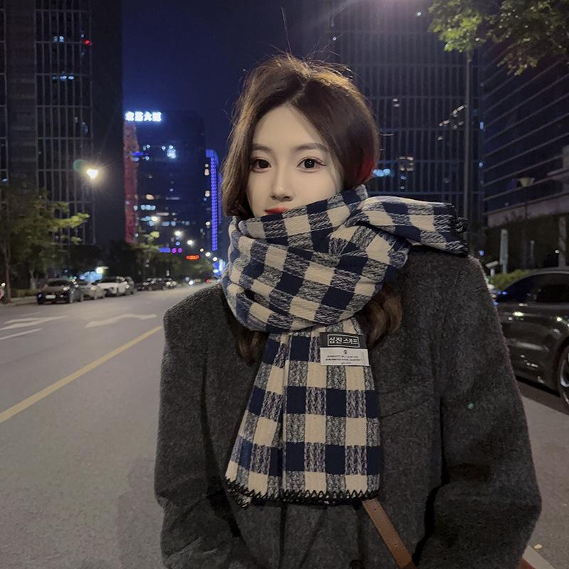 Vintage Plaid Scarf Ladies Winter Thick Warm Shawl