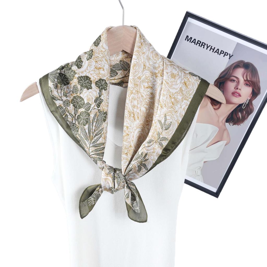 Versatile All-Season Printed Satin Square Scarf for Women - Imitation Silk Fashion Accessory