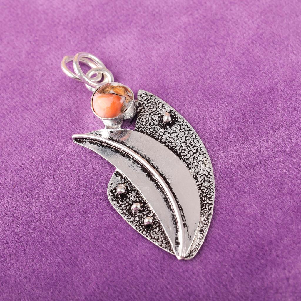 Orange Copper Turquoise 925 Solid Sterling Silver Pendant, Handmade Gemstone Pendant Jewelry, Gifts For Wife Pendant