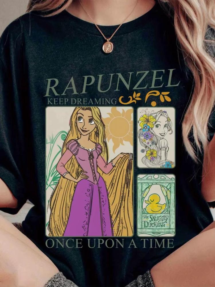 

2026 New Vintage Trend Rapunzel Fashion Print Unisexs and WoUnisex Wear Crew Neck Loose Plus Size Short Sleeve S