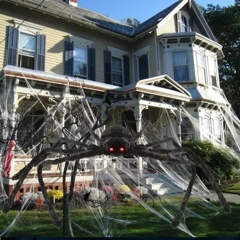 Giant Black Spider Halloween Party Decor for Home 2026 Outdoor Haunted House Ornament Trick or Treat Big Black Spider
