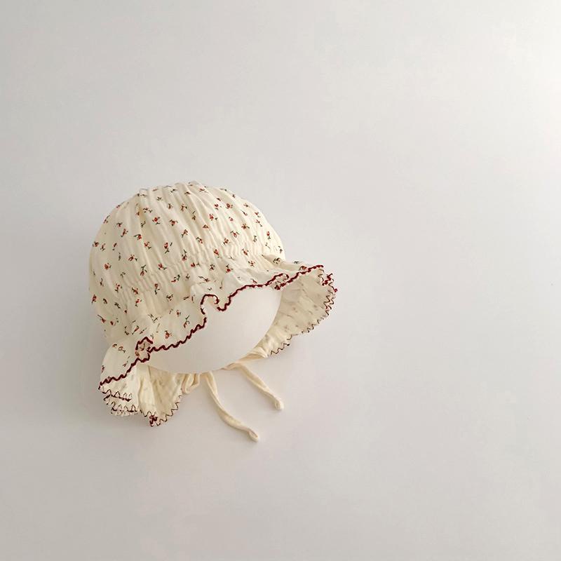 Summer Newborn Baby Hat Cute Bear Rabbit Flower Print Beanie Cap for Baby Girl Soft Cotton Lace-up Infant Princess Caps Bonnet