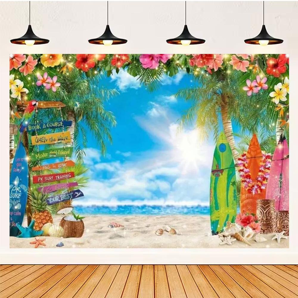 Summer Hawaii Party Supplies Background Banner Decoration Aloha Coconut Tree Surfboard Baby Shower Backdrop Photography Props