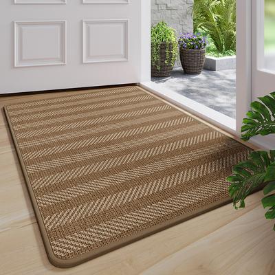 Simple Striped Linen Doormat High-Density Woven Non-Slip Rubber Back Dirt Resistant Wearproof Fast Absorbing Entrance Floor Mat