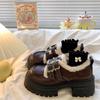 Leather velvet loafers cotton shoes children's shoes versatile autumn and winter new thick-soled fluffy Mary Jane small leather shoes