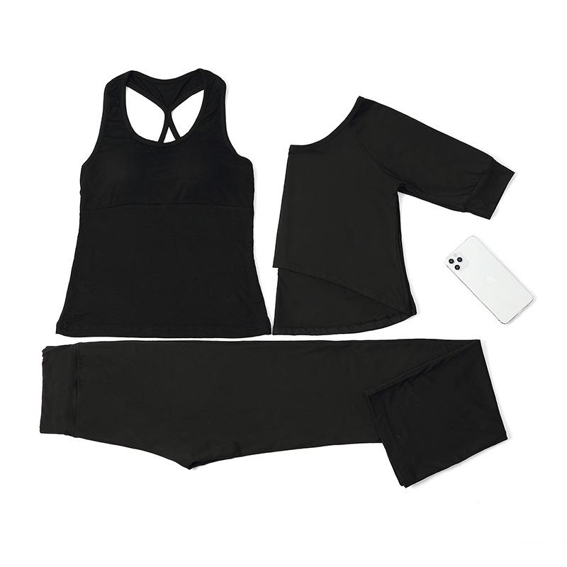 Women's Korean-Style Slimming Yoga Set with Chest Pads - Nude-Feel Double-Sided Brushed Medium-Long Sleeves