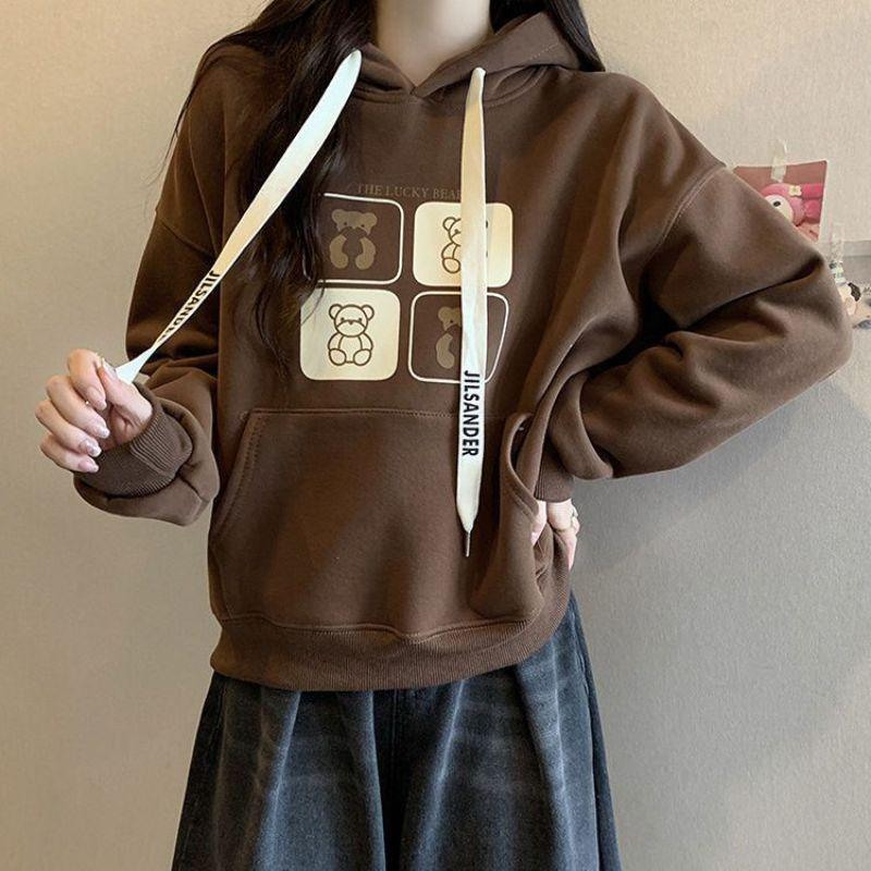 Plus Size Hooded Sweatshirt for Women - Thick, Slimming, Autumn/Winter Print Design, Long Sleeve, Korean Style Jacket.