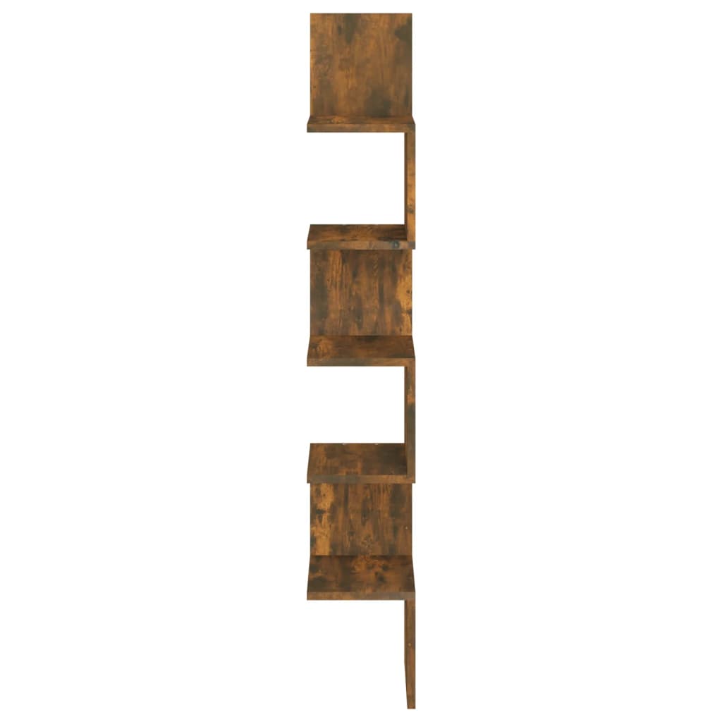 Wall Mounted Corner Shelf Smoked Oak Finish 20 X 20 X 127.5 Cm Particleboard
