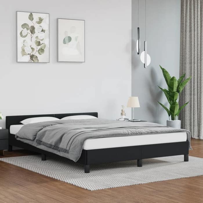 VidaXL Bed Frames with Headboard Slat Base Upholstered Bed Slat Frame Double Bed Adult Bedroom Interior Black 347501