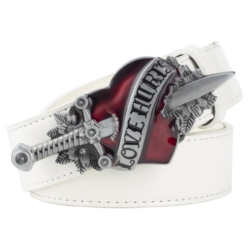 Cool Fashion Leather Belt Red Heart Arrow Love Hurts Design Punk Rock Waistband Women Men Decorative belts Jeans Hip Hop Girdle
