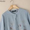 ZANZEA Women Embroidery Print Casual Round Neck Long Sleeve Blouse