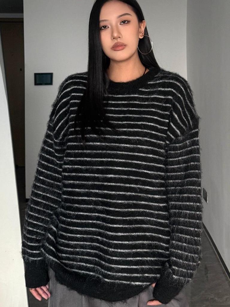 Unisex Retro Striped Oversized Pullover Sweater