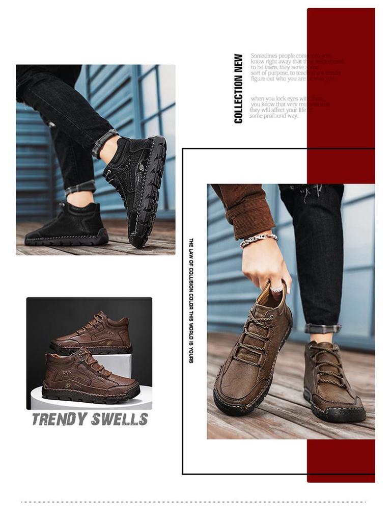 2024 Autumn/Winter Men's Plus Size High-Top Cotton-Lined Casual Warm Shoes