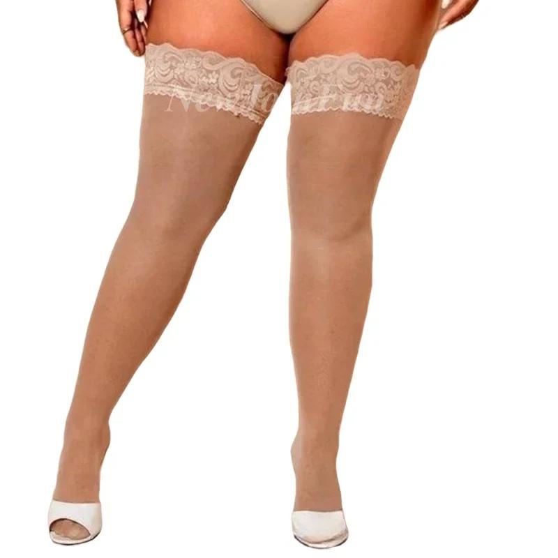 Plus Size Big Mesh Fishnet Thigh High Black Lace Stockings With Anti-Slip Sexy Over The Knee Ultra Thin Stocking For Woman 5Xxxl