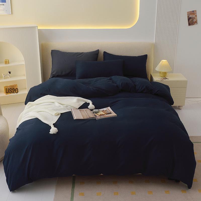 "Pure Color Sanded Four-Piece Bedding Set - Simple Style Quilt, Bedsheet for Dorms, Autumn/Winter."