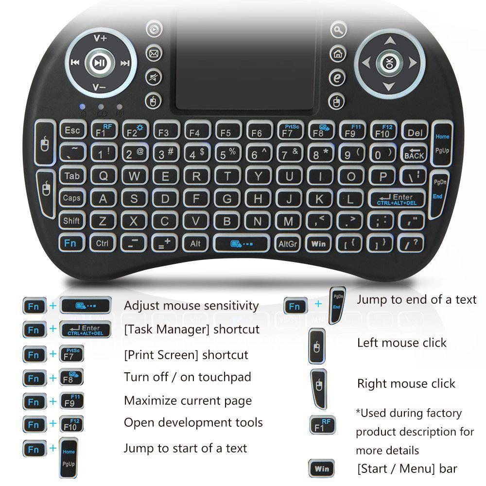 Bluetooth 2.4G Colorful Backlight Russian Spanish Air Mouse Remote Touchpad for Android TV Box PC I8 Mini Wireless Keyboard