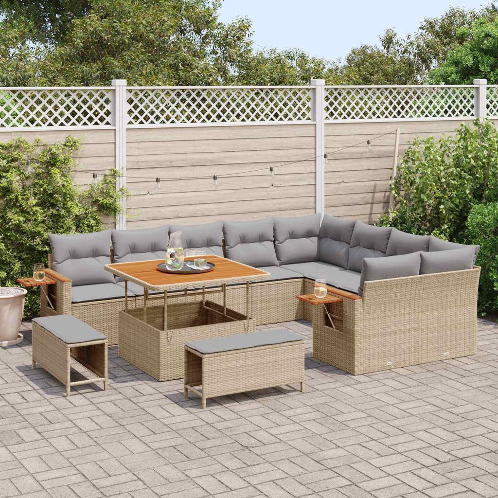 Garden Sofa Set 12 Pcs Beige Poly Rattan