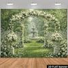 2D Enchanted Garden Backdrop, White Rose Arch & Tiered Fountain Photo Banner for Events