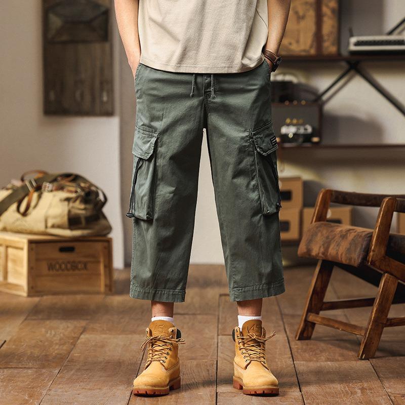 

Летний трендовый комбинезон мужской повседневный свободный ретро брюки длиной восемь восьмых мужские брюки высокого класса мужская одежда 38 армия зеленый