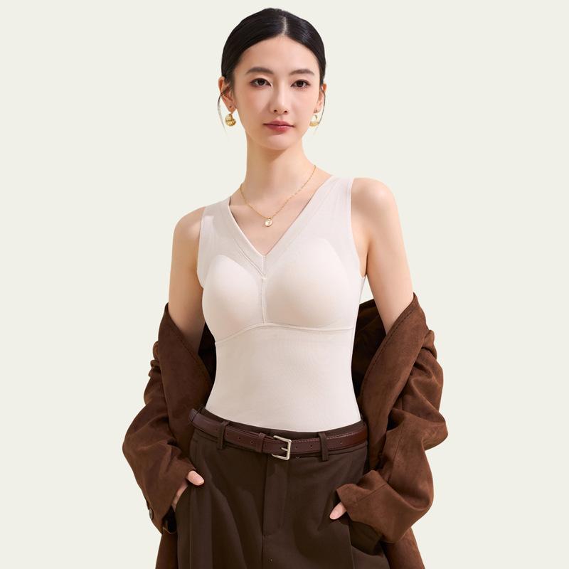 Women's Lyocell Silk Down Vest with Built-in Bra Pads - Y-type Close-Knit, Warm Inner Layer.
