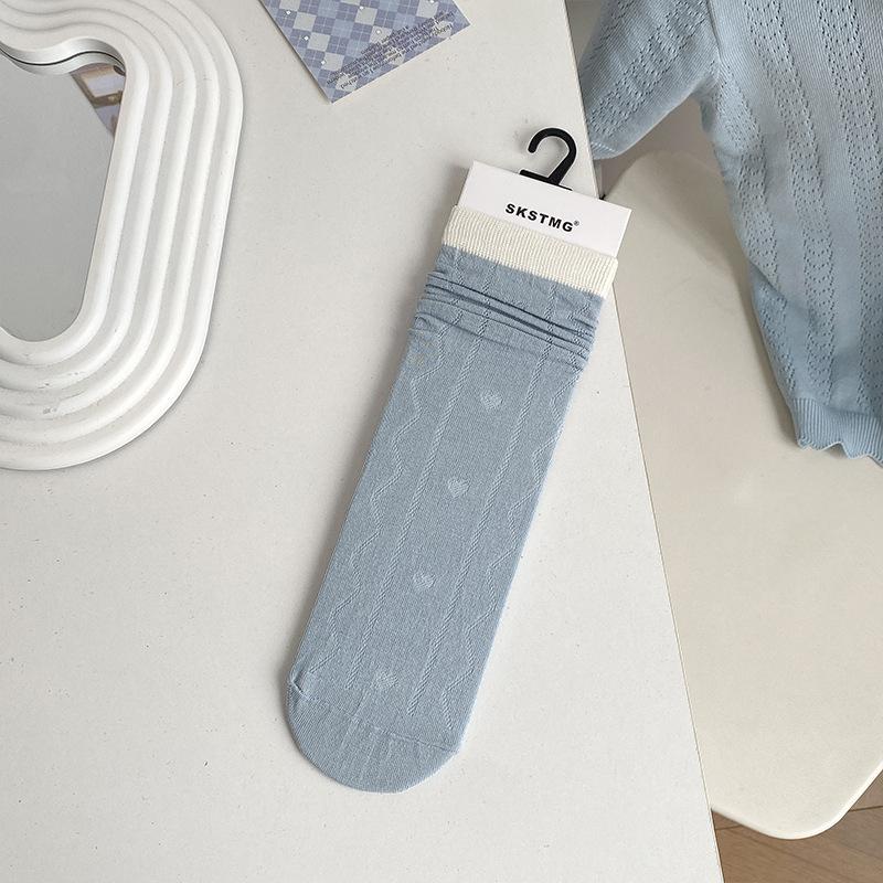 

Sock Children s Mid-length Cotton Summer Thin-style Socks with Color-matching Heart Pattern and Breathable Layered Design 1 pair синій